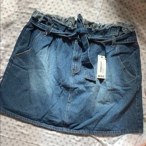 High Waisted Tie Jean Skirt